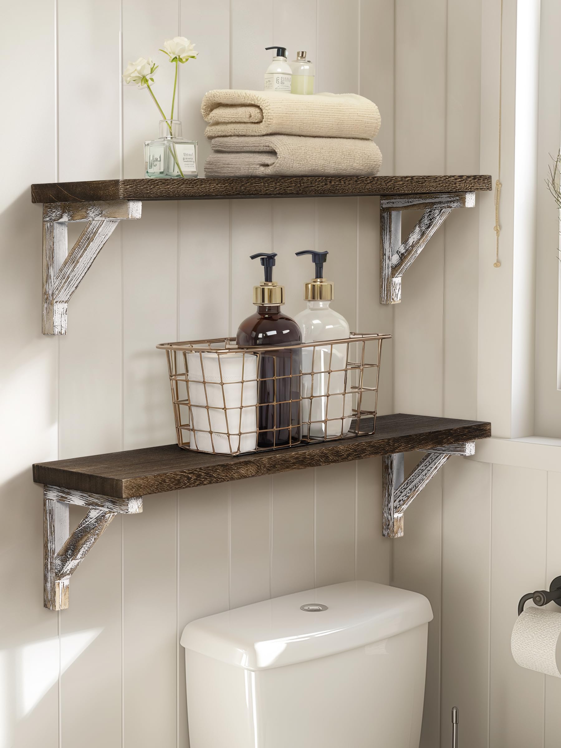 Gronda Bathroom Wall Shelves Over Toilet, 24 Inches Floating Shelves for Wall Rustic Farmhouse Wood Bathroom Shelf Hanging Storage Rack