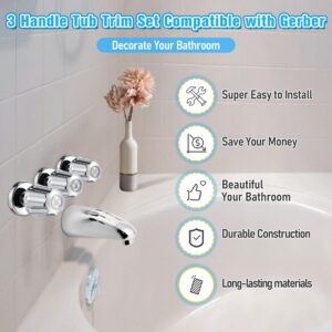 Enhon Faucet Handles, 3 Handle Tub Trim Set Compatible with Gerber Faucet Knob Handle Bathtub Shower Faucet Handle Remodel Trim Kit Include 1 Hot 1 Cold 1 Diverter, and 3 Adapters (16 Point Broach)