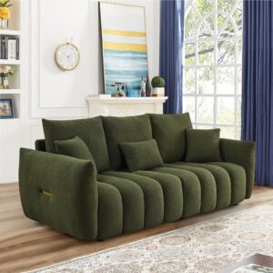 cloud sofa couch,82" teddy bouclé upholstered 3 seater sofa,tufted comfy couch,modern sherpa couch,deep seat sofa with 3 pillows,oversized loveseat for living room,bedroom,office,apartment(green)