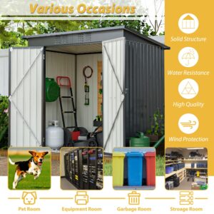 6x4 FT Outdoor Storage Shed, Galvanized Metal Garden Storage Shed, Waterproof Garden Tool Shed Storage, Slooping Roof, Lockable Double Doors & Vents, for Garden Backyard Patio, Dark Grey(Floor Frame)