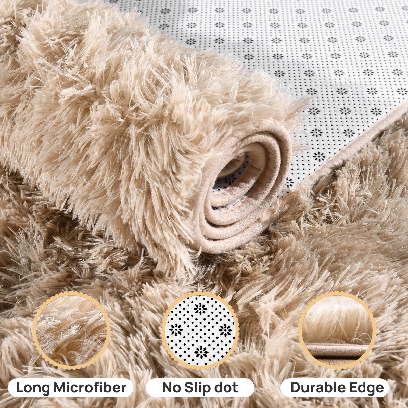 Soft Shaggy Rugs Camel Fluffy Rug for Bedroom White Fuzzy Rug Non-Slip Indoor Floor Carpet for Living Room 4x6