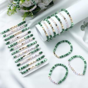 24 Pcs Team Bride Bracelet Bachelorette Party Accessories Bridesmaid Friendship Bracelet Polymer Clay Letter Bead Bracelet for Engagement Bridal Shower Wedding Favor(Sage Green)