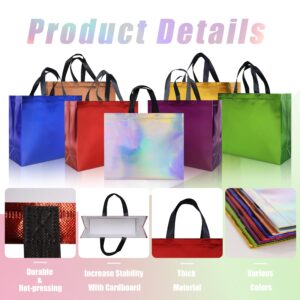 cabzymx 14 pcs Glossy Gift Bags Sets, 12.6 x 4.7 x 11 In Non-woven Reusable Party Bags with Sturdy Base, Mixcolor Goodie Bags Bulk for Birthdays, Weddings, Easter, Holiday, Party- 7 Colors