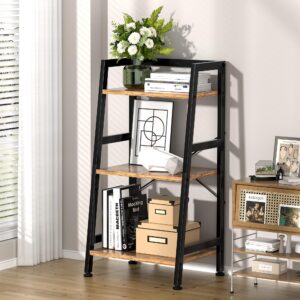 3-Tier Bookshelf, Ladder Shelf, Industrial Bookcase with Steel Frame, Metal Small Bookcase, for Living Room, Home Office, Kitchen, Bedroom, Industrial Style（Rustic Brown & Black）