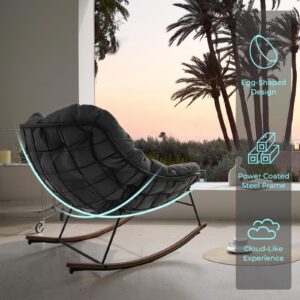 Grand patio Outdoor Rocking Chair with Small Side Table, E-Coated Papasan Rocker Recliner Chair with Comfy Cushion, Patio Furniture Set for Porch Deck Backyard