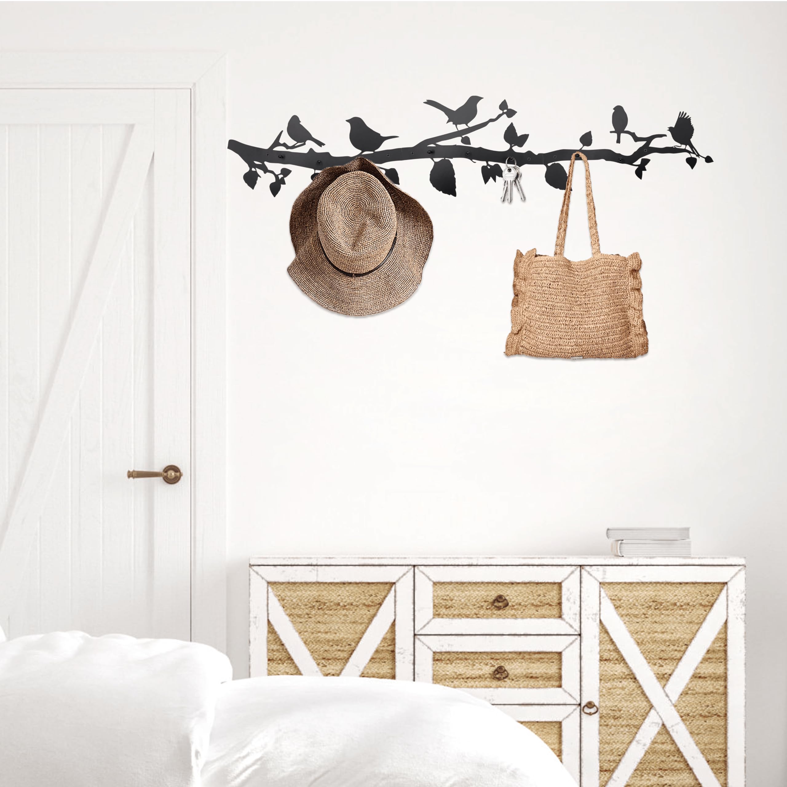 Bird Tree Branch Wall Decor, Bird Wall Art Wall Mounted Coat Rack - an Artistic Blend of Function and Design40 x 8.6",8 Hooks.