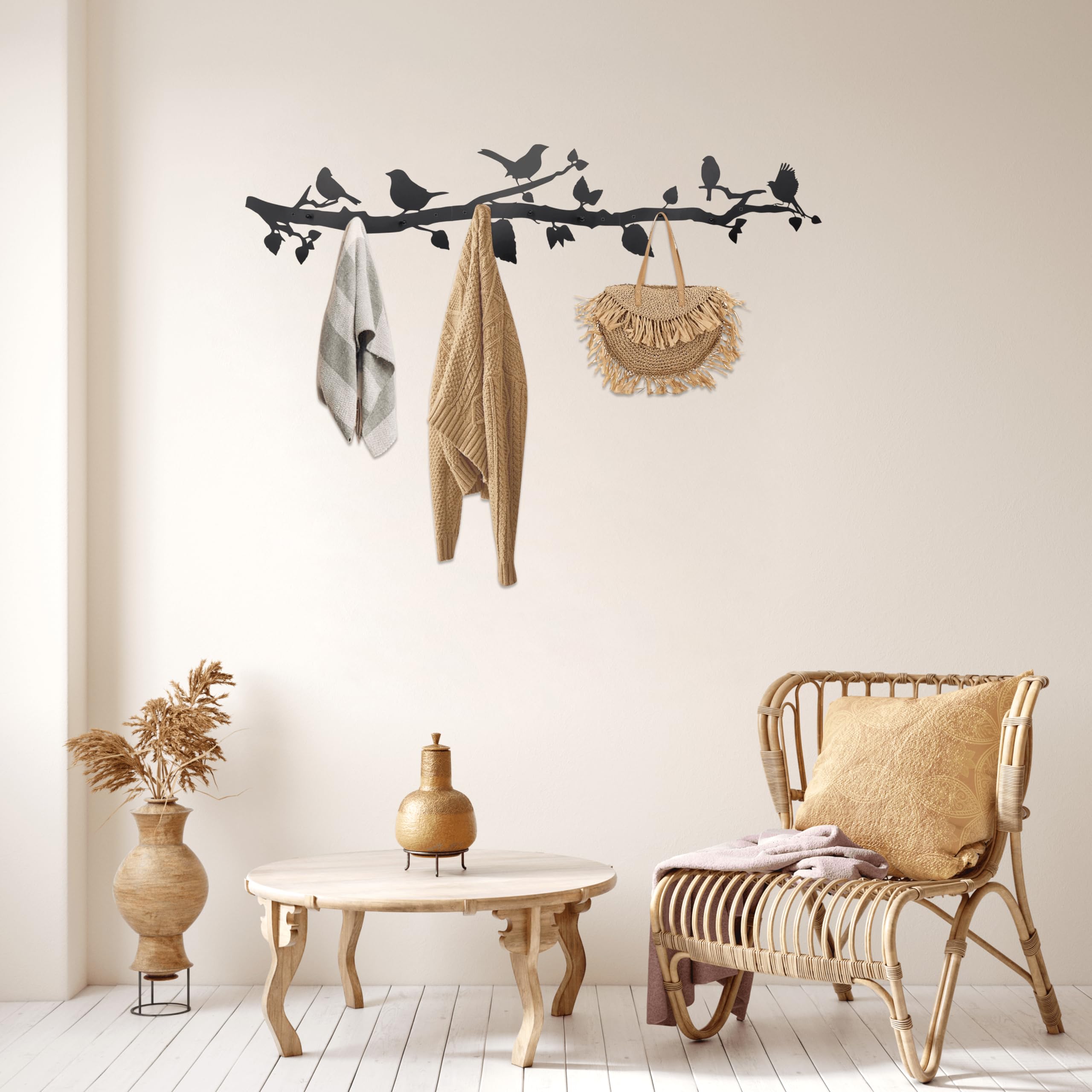 Bird Tree Branch Wall Decor, Bird Wall Art Wall Mounted Coat Rack - an Artistic Blend of Function and Design40 x 8.6",8 Hooks.