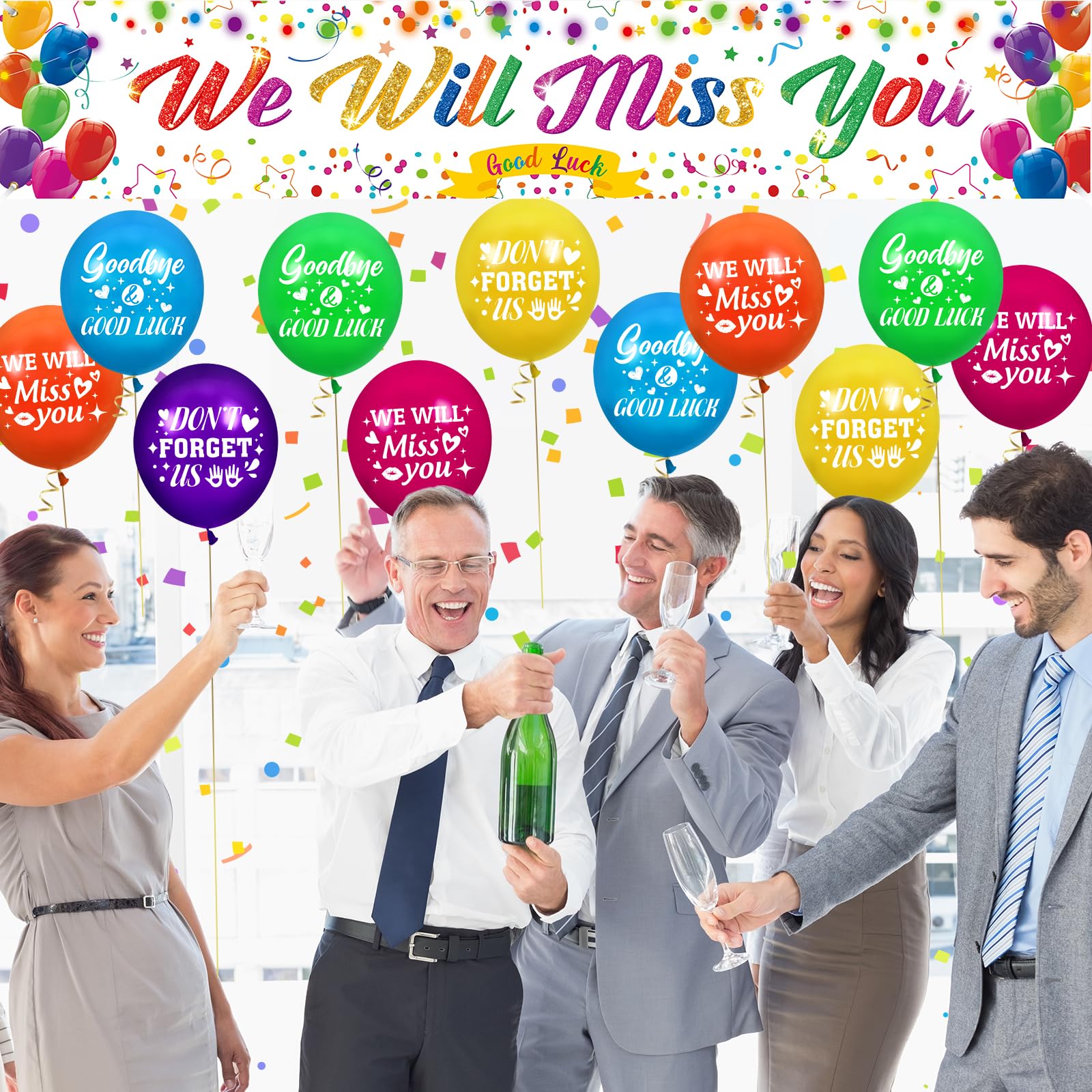 We Will Miss You Party Decorations We Will Miss You Good Luck Banner and 18Pcs Balloons for Graduation Farewell Retirement Leaving Going Away Goodbye Party Supplies Decor