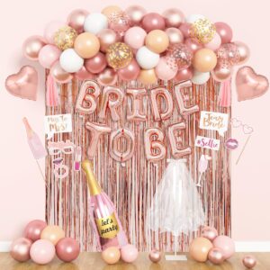 amandir bachelorette party decorations supplies, rose gold bridal shower decorations bride to be pink white gold confetti foil heart balloons, veil, photo booth props, fringe curtains, paper tassels