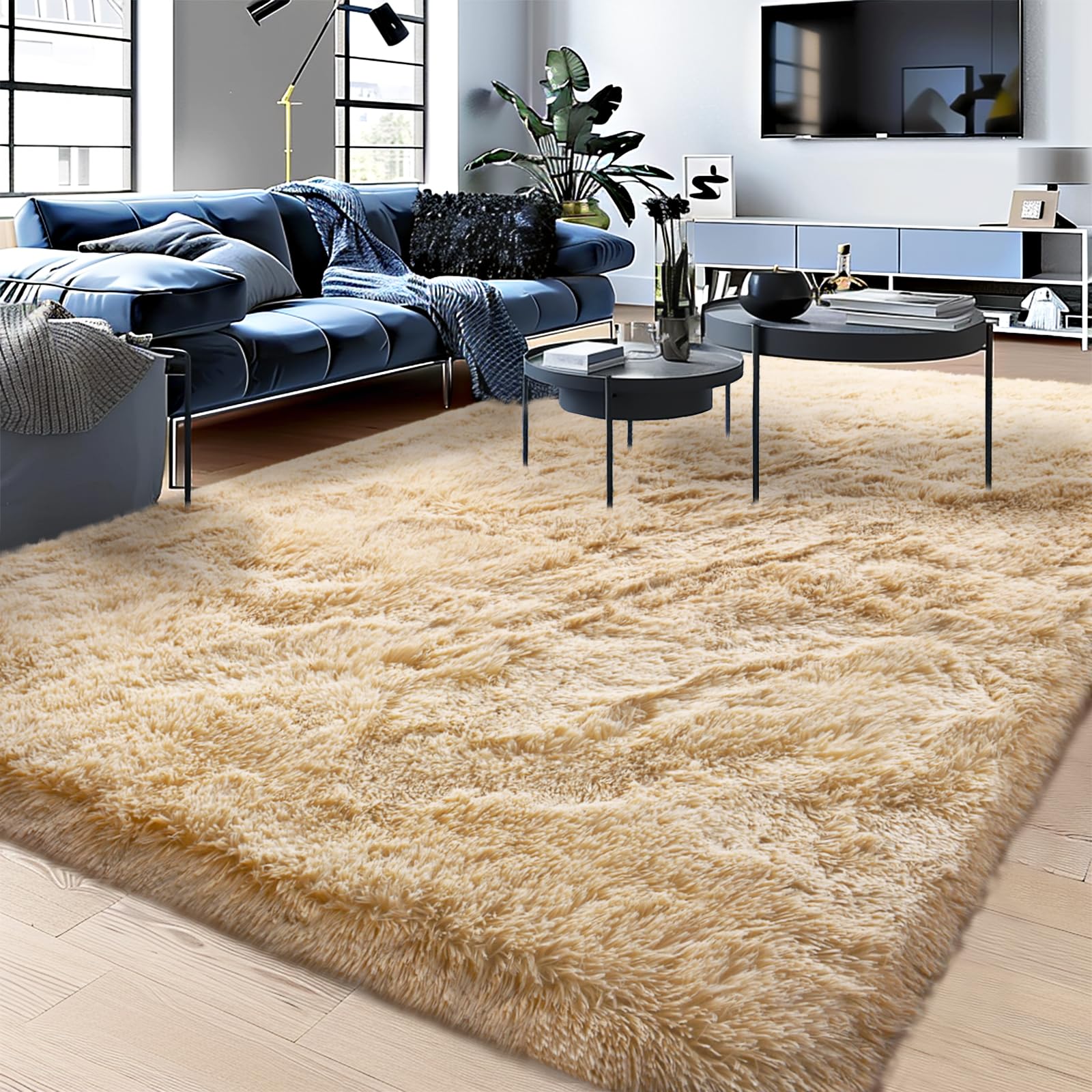 Soft Shaggy Rugs Camel Fluffy Rug for Bedroom White Fuzzy Rug Non-Slip Indoor Floor Carpet for Living Room 8x10