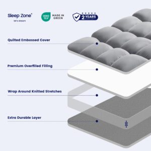 SLEEP ZONE King Mattress Topper Washable, Deep Pocket Mattress Pad, Thick Fitted Mattress Cover for Back Pain, Breathable Mattress Protector, Hotel Quality (Grey, King)