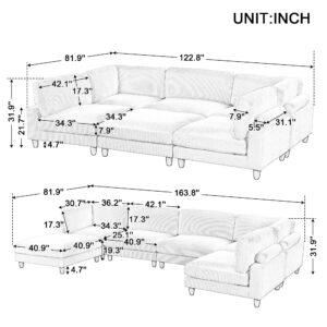 Merax 163" Modular Big Sectional Sofa with Ottoman L Shaped Corner Couch 6-Seater for Apartment,Grey