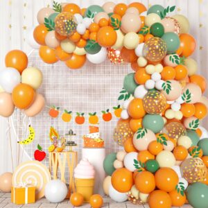 154PCS Little Cutie Baby Shower Balloon Boxes Decorations,Orange Balloon Garland Arch Kit with A Little Cutie is on the Way Backdrop, Baby Boxes with Letters for Orange Baby Shower Decorations