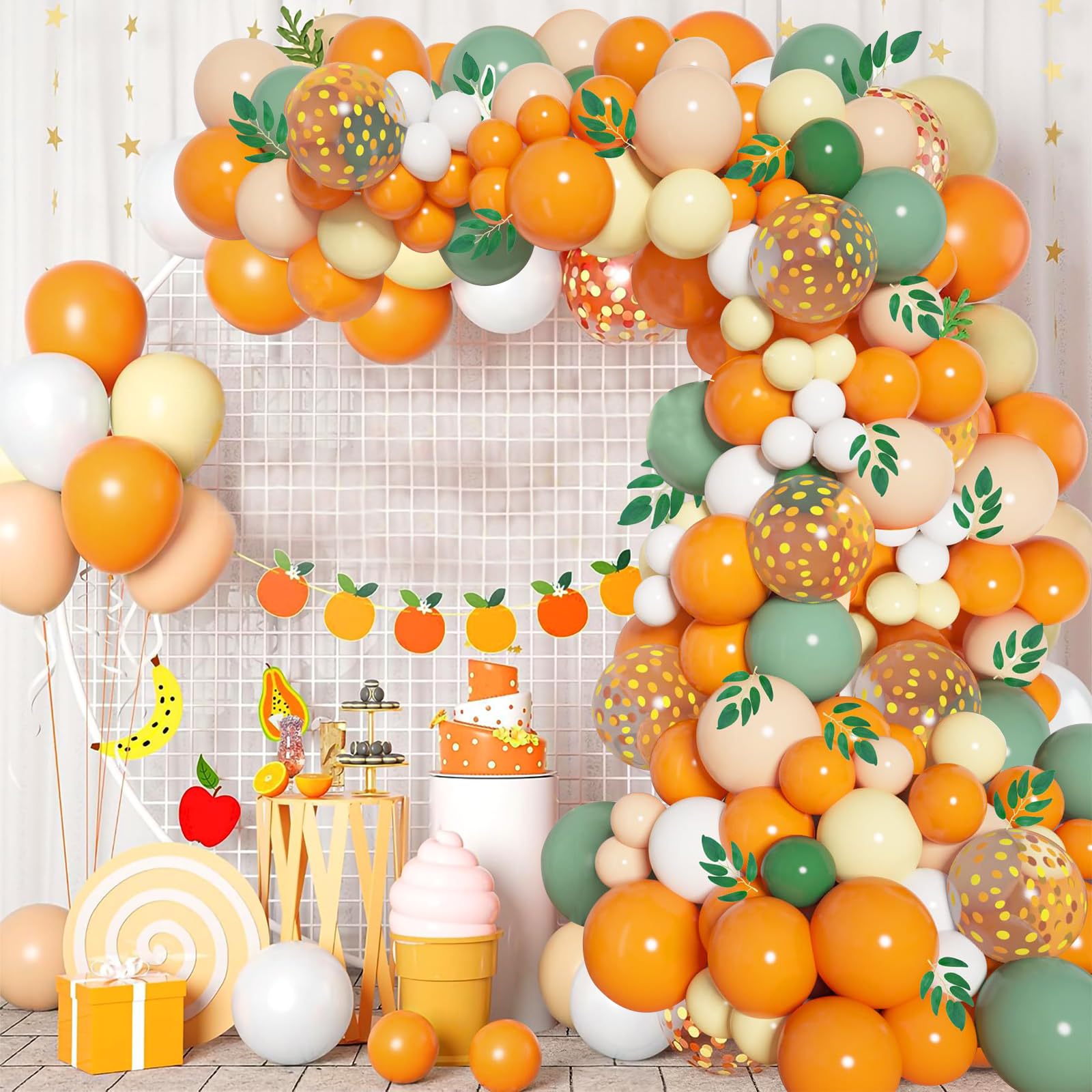 154PCS Little Cutie Baby Shower Balloon Boxes Decorations,Orange Balloon Garland Arch Kit with A Little Cutie is on the Way Backdrop, Baby Boxes with Letters for Orange Baby Shower Decorations