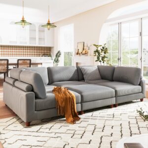 Merax 163" Modular Big Sectional Sofa with Ottoman L Shaped Corner Couch 6-Seater for Apartment,Grey