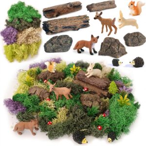 fairy garden accessories, 28pcs, miniature garden set, tiny resin animal, miniature garden figurines with moss for diy craft, desktop decoration