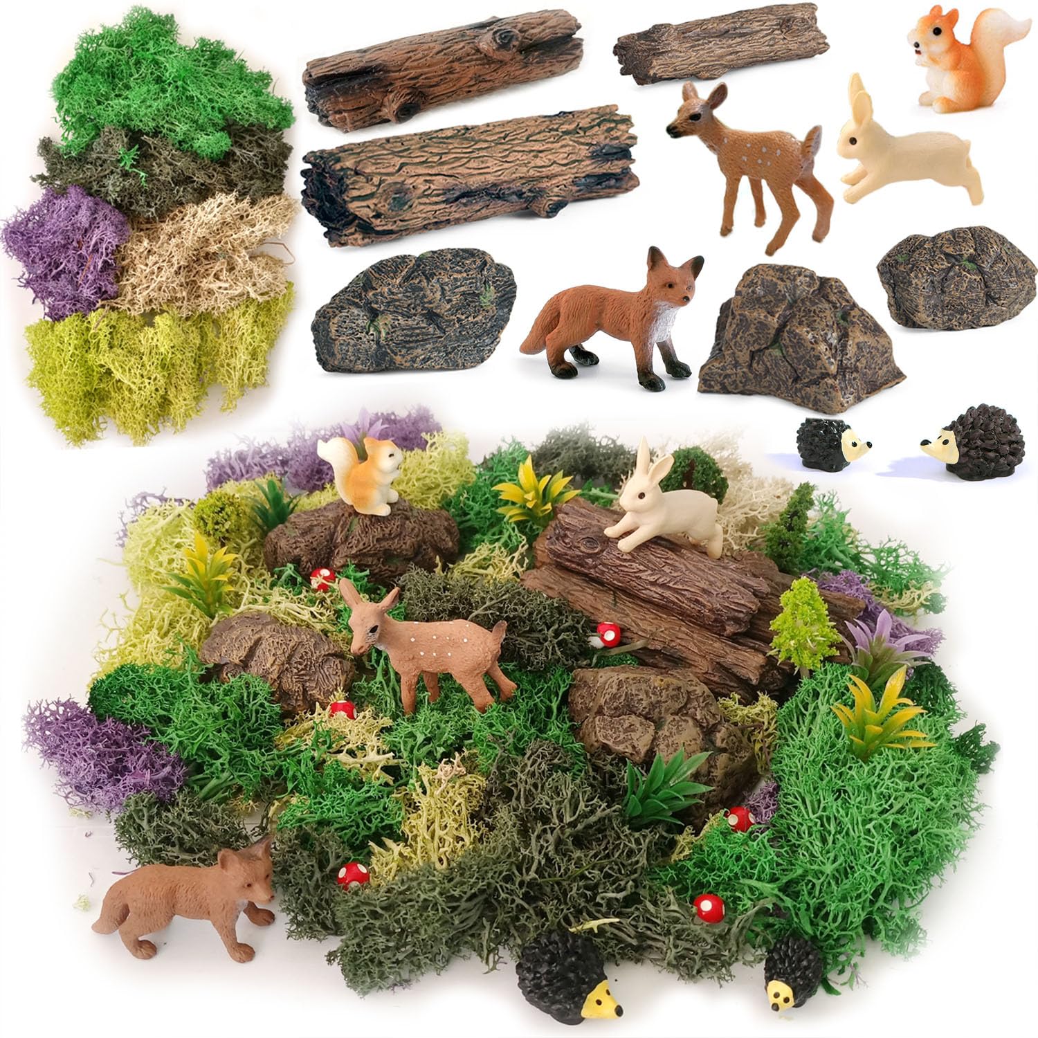 Fairy Garden Accessories, 28Pcs, Miniature Garden Set, Tiny Resin Animal, Miniature Garden Figurines with Moss for DIY Craft, Desktop Decoration