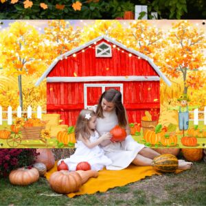 Avezano Fall Red Farm Backdrop Watercolor Autumn Pumpkin Patch Banner Fall Thanksgiving Day Baby Shower Birthday Party Decoration Banner 70.8 x 43.3 Inch