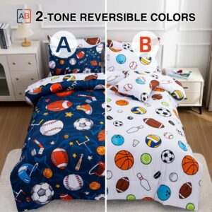 A Nice Night 6Pcs Bed in A Bag Twin Sports Microfiber Modern Comforter Set,Navy Rugby Ball Printed Bedding Collections,for Boys Kids Teen