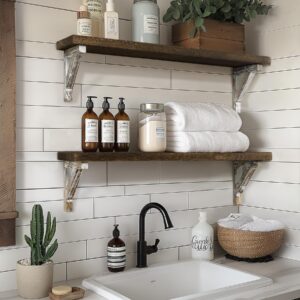 Gronda Bathroom Wall Shelves Over Toilet, 24 Inches Floating Shelves for Wall Rustic Farmhouse Wood Bathroom Shelf Hanging Storage Rack