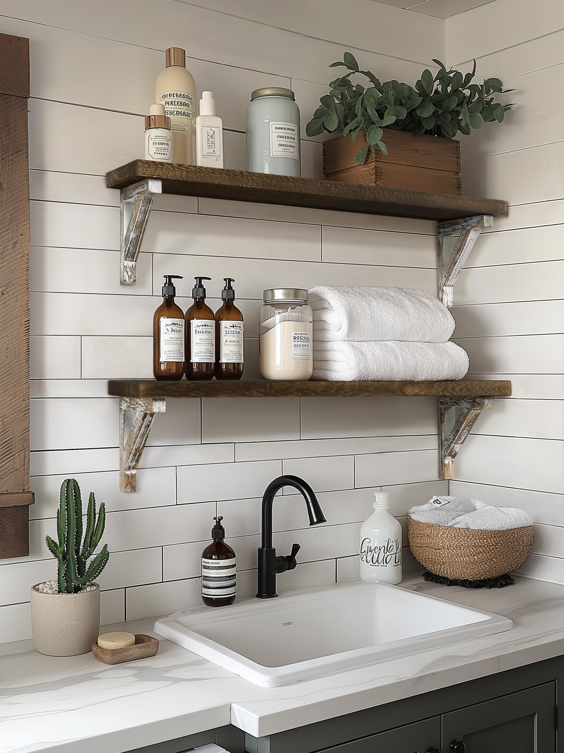 Gronda Bathroom Wall Shelves Over Toilet, 24 Inches Floating Shelves for Wall Rustic Farmhouse Wood Bathroom Shelf Hanging Storage Rack