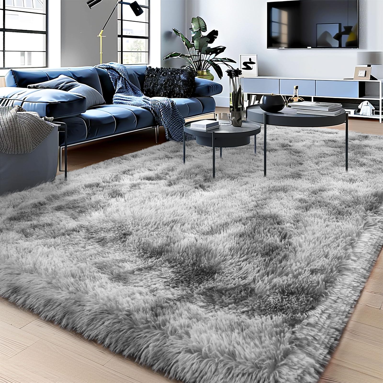 Ultra Soft Fluffy Rugs for Bedroom, Anti-Skid Indoor Carpet Nursery Rugs for Kids Room Home Decor, Rectangular Fuzzy Rug Tie-Dyed Light Grey 5x7 Feet