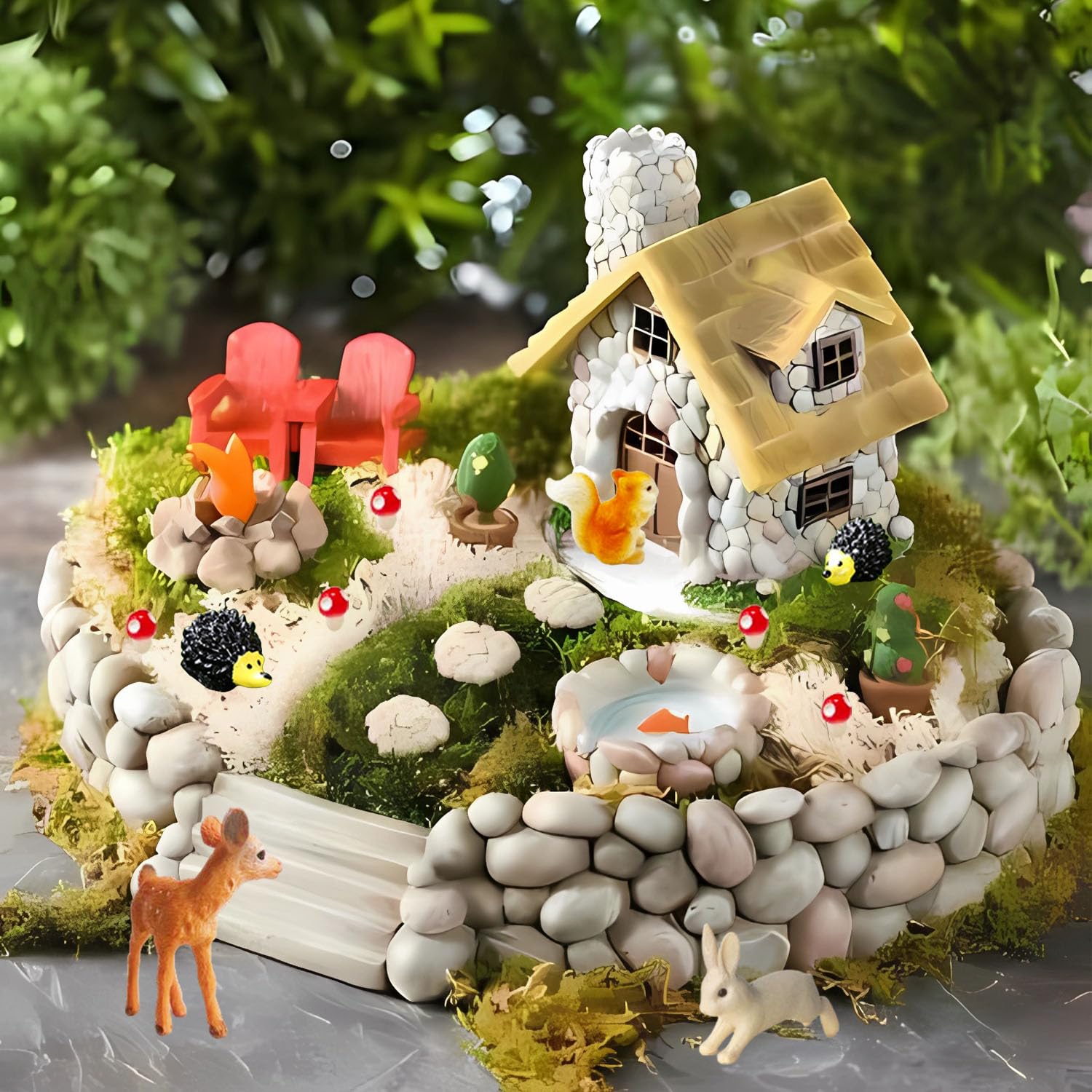 Fairy Garden Accessories, 28Pcs, Miniature Garden Set, Tiny Resin Animal, Miniature Garden Figurines with Moss for DIY Craft, Desktop Decoration