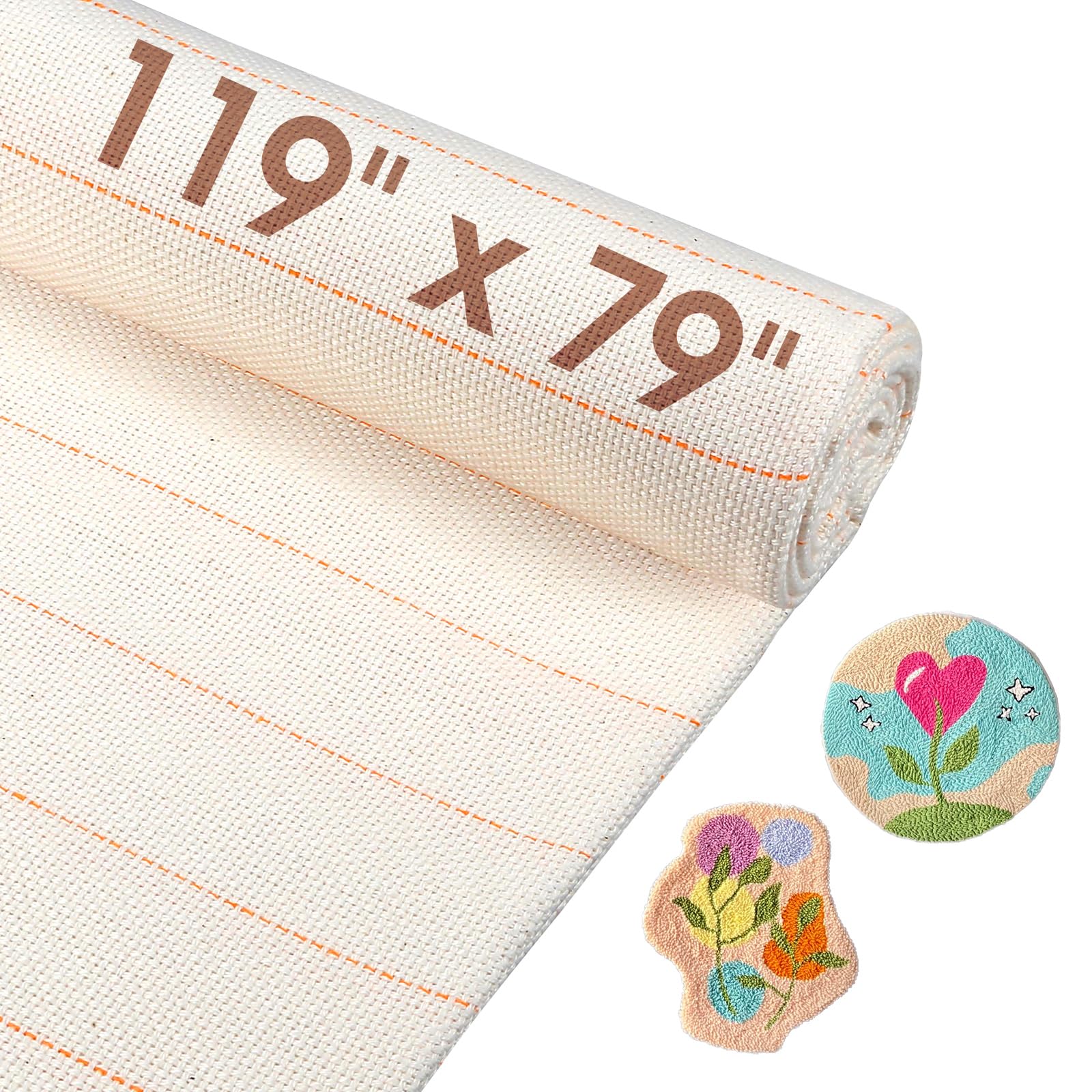 118” x 79” Large Tufting Cloth, Primary Tufting Cloth with Marked Lines for Tufting Guns, Four Edges Sewn Monks Cloth for Punch Needle Tufting Rug DIY Crafts