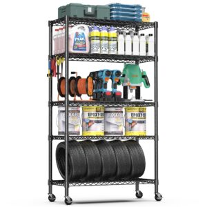 changsheng 5-tier black wire shelves, 1750lbs heavy duty shelving units and storage for kitchen, pantry, balcony, large storage capacity metal stand 36" d x 18" w x 71" h