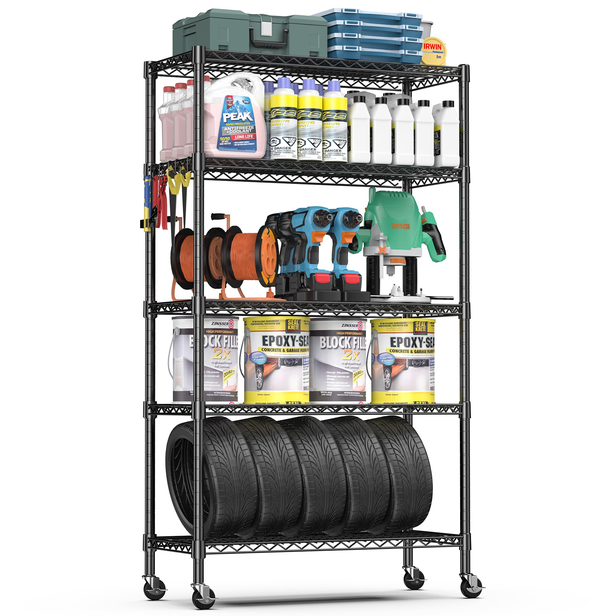 CHANGSHENG 5-Tier Black Wire Shelves, 1750LBS Heavy Duty Shelving Units and Storage for Kitchen, Pantry, Balcony, Large Storage Capacity Metal Stand 36" D x 18" W x 71" H