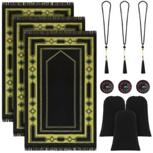 mindsoft 12 pcs islamic muslim prayer rug with prayer beads portable compass storage bags islam soft prayer mat for men women kids ramadan eid travel gifts (delicate)