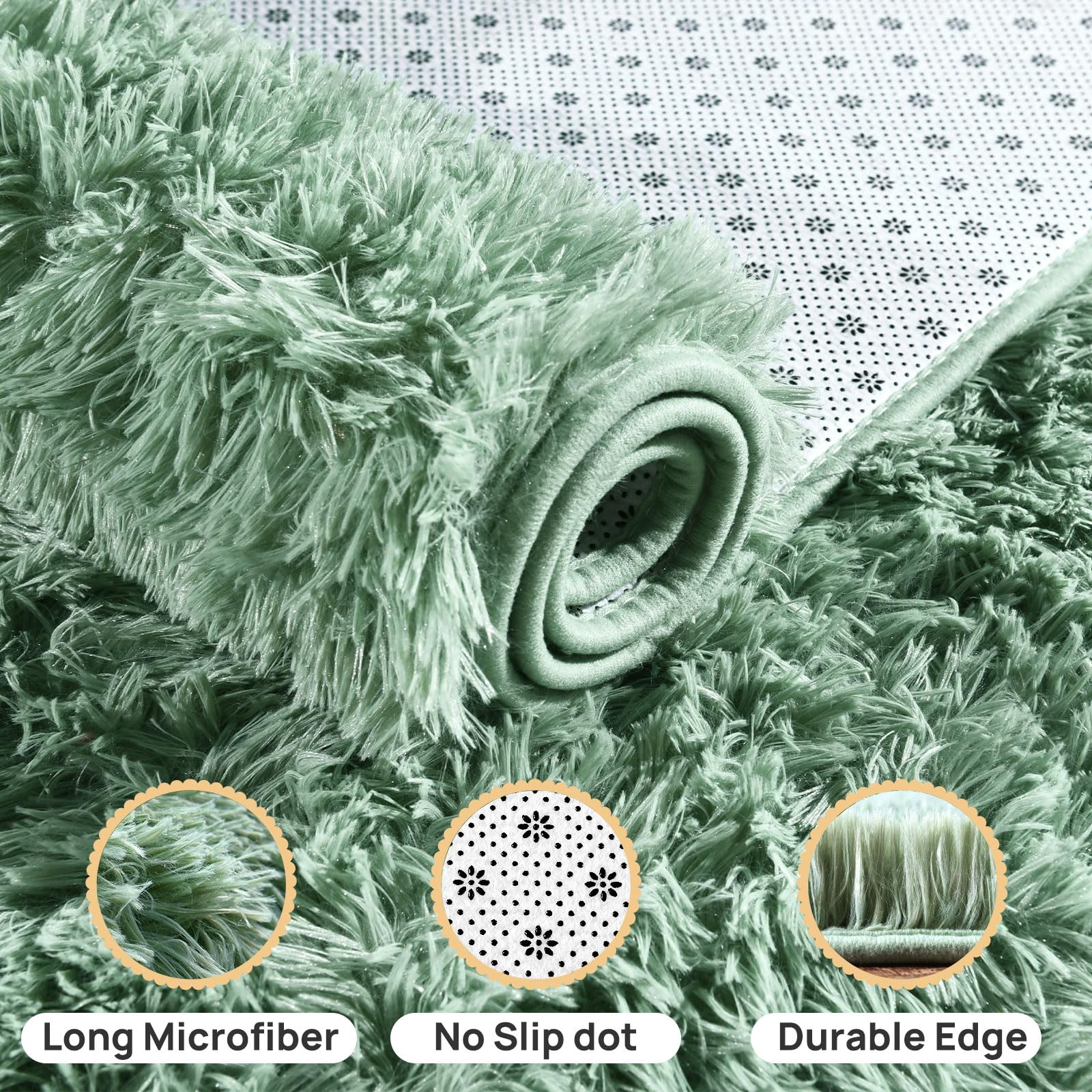 Fluffy Rug for Living Room Shaggy Soft Area Rug Mint Green Fuzzy Rug Non-Slip Indoor Floor Carpet, Rectangle 4x6 Feet