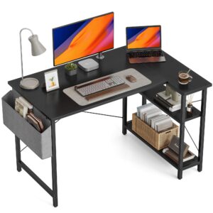 banti l shaped small computer desk with storage shelves, 40" home office small corner desk study writing table, black