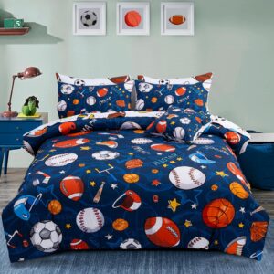 a nice night 6pcs bed in a bag twin sports microfiber modern comforter set,navy rugby ball printed bedding collections,for boys kids teen