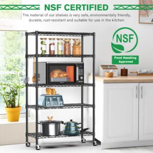 CHANGSHENG 5-Tier Black Wire Shelves, 1750LBS Heavy Duty Shelving Units and Storage for Kitchen, Pantry, Balcony, Large Storage Capacity Metal Stand 36" D x 18" W x 71" H