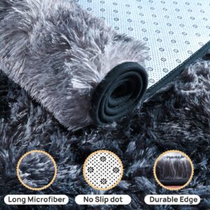 Isdook Anti-Skid Rectangular Fuzzy Rug Fluffy Rug for Living Room Non-Slip Shag Fuzzy Rug for Nursery Tie-Dyed Blue Grey Rectangle 5x7 Feet