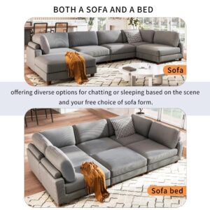 Merax 163" Modular Big Sectional Sofa with Ottoman L Shaped Corner Couch 6-Seater for Apartment,Grey