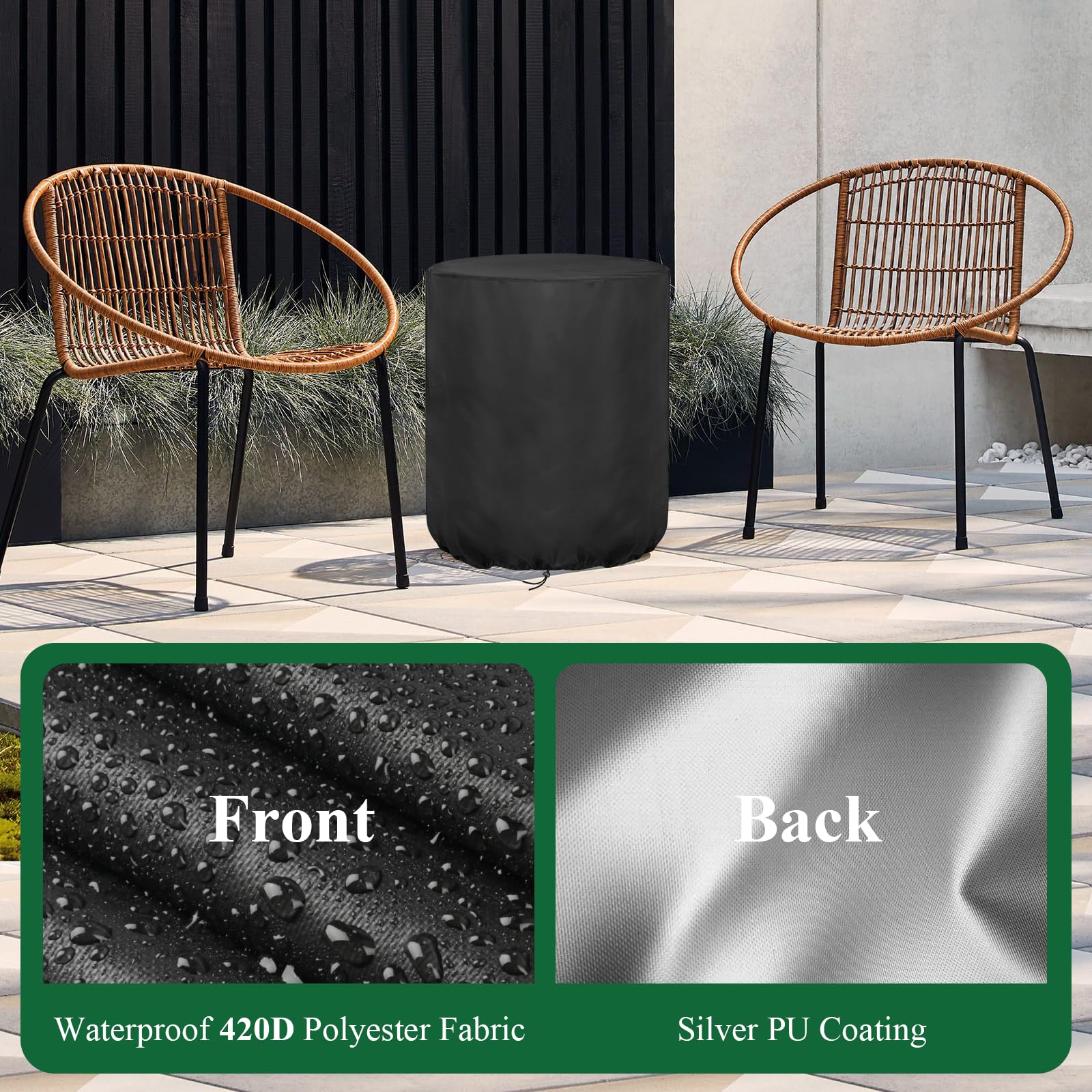 Patio Cool Bar Table Cover for Outdoor Cooler Side Table Cover, Waterproof Round Cover for Outdoor Side Table, Outdoor Patio Bar, Portable Bar,Ice Chest (18.5” D x 20” H)