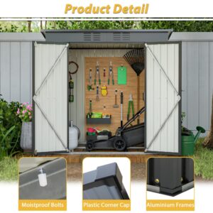 6x4 FT Outdoor Storage Shed, Galvanized Metal Garden Storage Shed, Waterproof Garden Tool Shed Storage, Slooping Roof, Lockable Double Doors & Vents, for Garden Backyard Patio, Dark Grey(Floor Frame)