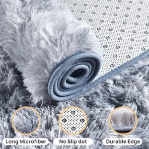 Isdook Fluffy Rug for Living Room Shaggy Soft Area Rug Plush Area Rugs for Bedroom Room Tie-Dyed Silver Grey Fuzzy Rug, Rectangle 8x10 Feet