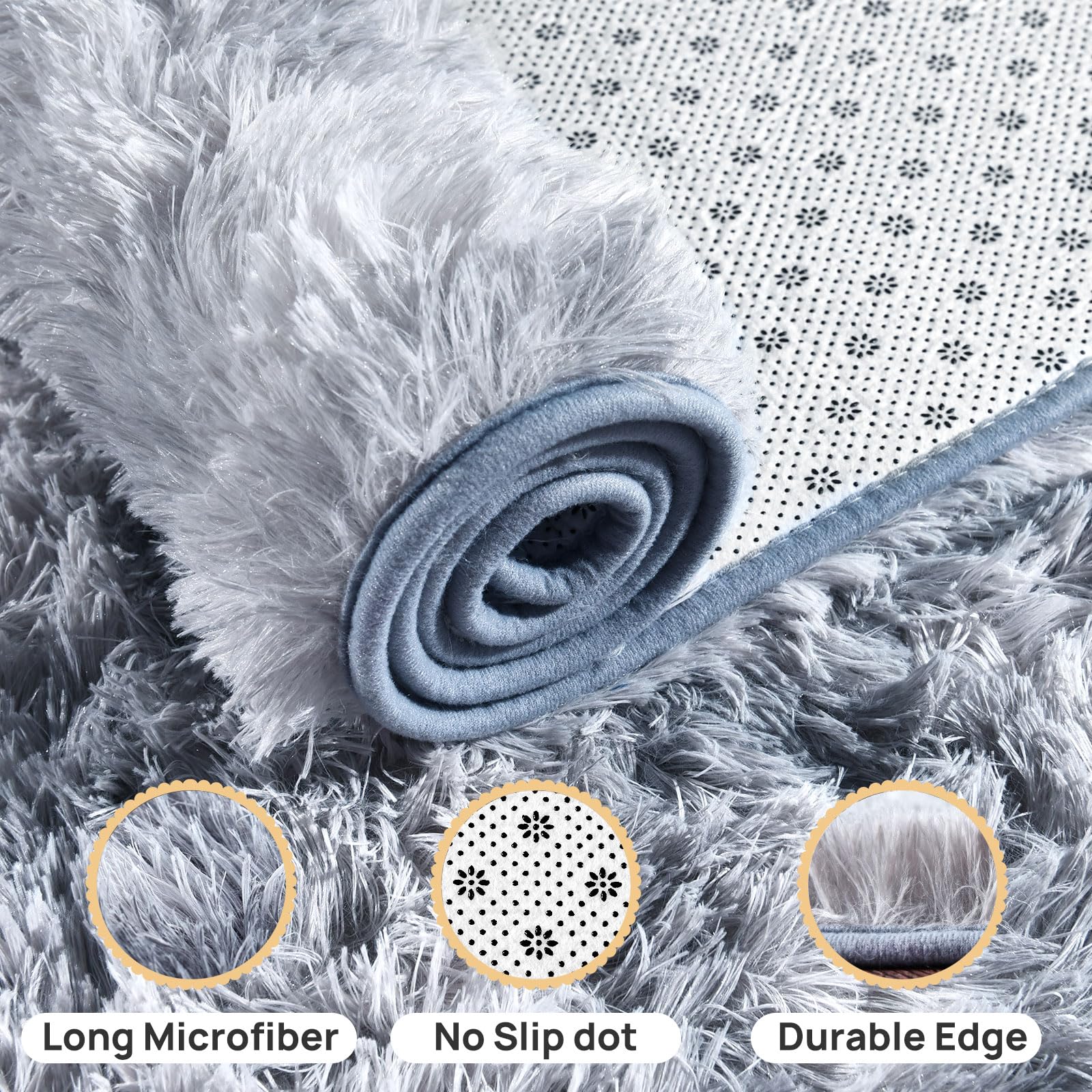 Isdook Fluffy Rug for Living Room Shaggy Soft Area Rug Plush Area Rugs for Bedroom Room Tie-Dyed Silver Grey Fuzzy Rug, Rectangle 5x7 Feet