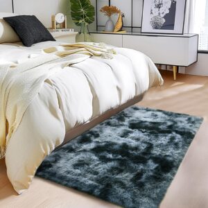 isdook anti-skid rectangular fuzzy rug fluffy rug for living room non-slip shag fuzzy rug for nursery tie-dyed blue grey rectangle 2x3 feet