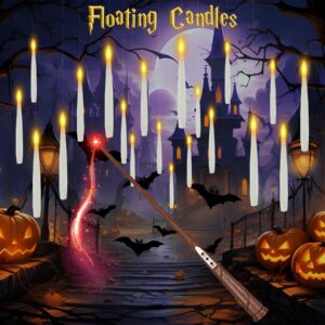 dreacompy 20 pcs floating candles with wand, room decor, flameless candles, candelabra led candle with wand control, magic hanging decorations for birthday, party, halloween decorations