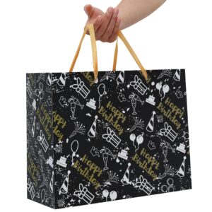 13" Large Black Gift Bag Set with Greeting Card and Tissue Papers (Cakes and Gifts Design) for Men's or Women's Party, Boys', Girls' or Kids' Birthday Parties, Baby Boy or Girl, Baby Shower-13”x5.2”x10.2”, 1 Pcs.