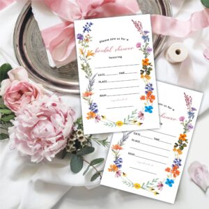 25 Bridal Shower Invitation Cards With Envelopes - Wild Flowers - Floral Circles Double-Sided Fill In Style Invites For Newlyweds, Wedding & Bridal Shower Celebration, Party Favor & Decorations - B13