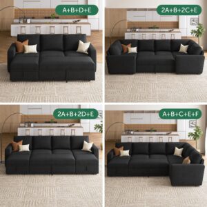 HONBAY Single Seat for Modular Sectional Sleeper Sofa with Pull Out Bed, Customizable Armless Chair for Sectional Couch, Velvet Black