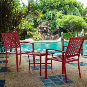 Attliasalon 3 Pieces Outdoor Patio Bistro Set, Mental Bistro Table and Chairs Outdoor Furniture Set with Square Table for Patio Porch Balcony Yard Garden (Red)