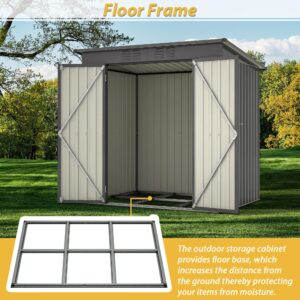 6x4 FT Outdoor Storage Shed, Galvanized Metal Garden Storage Shed, Waterproof Garden Tool Shed Storage, Slooping Roof, Lockable Double Doors & Vents, for Garden Backyard Patio, Dark Grey(Floor Frame)