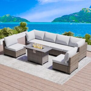 SUNPEAK Patio Furniture Set Q01 Series Sofa 7 Pieces Outdoor Furniture Set Sectional Couch with Fire Pit Table Balcony Furniture Patio Table and Chairs Set with Propane Fire Pit