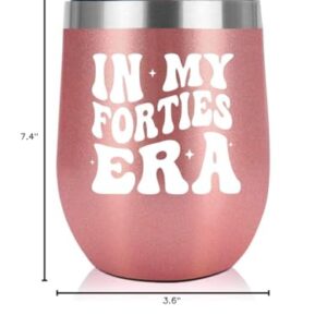 NewEleven 40th Birthday Gifts For Women - 40s Birthday Decorations For Women - 40 Year Old Gifts For Her, Women, Sister, Mom, Daughter, Best Friend - In My Forties Era Wine Tumbler - 12 Oz Tumbler